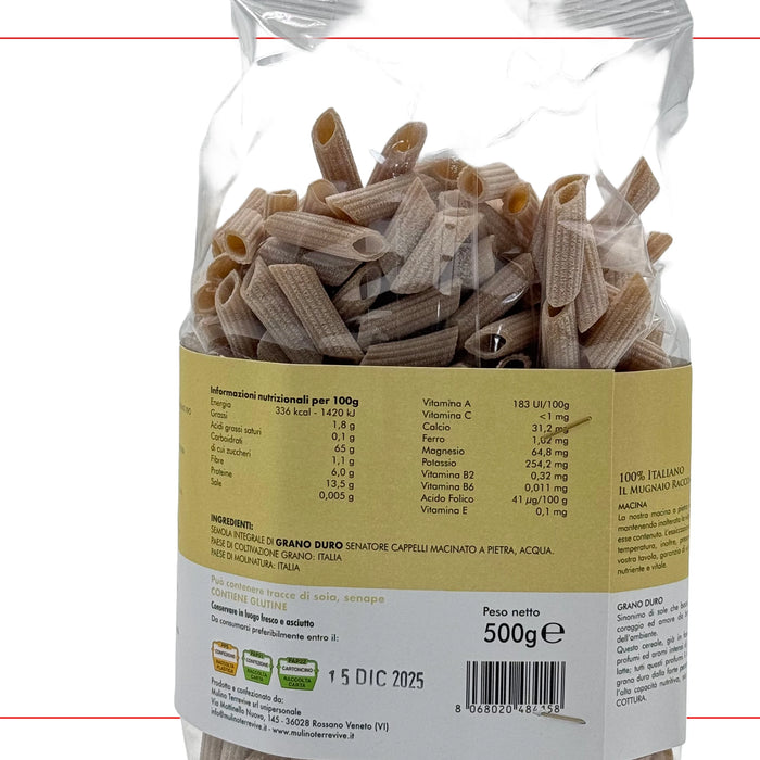 Specialità Integrale Senatore Cappelli Penne 500g  -  Mulino Terrevive - vaigustando