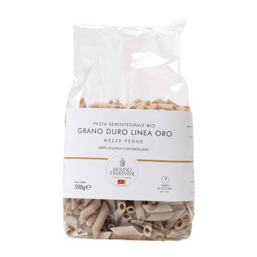 Pasta Semintegrale Grano Duro Linea Oro  Mezze Penne 500g  -  Mulino Terrevive - vaigustando