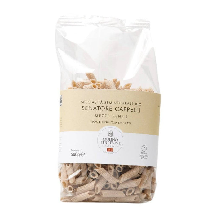 Specialità Semintegrale Senatore Cappelli Mezze Penne 500g  -  Mulino Terrevive - vaigustando